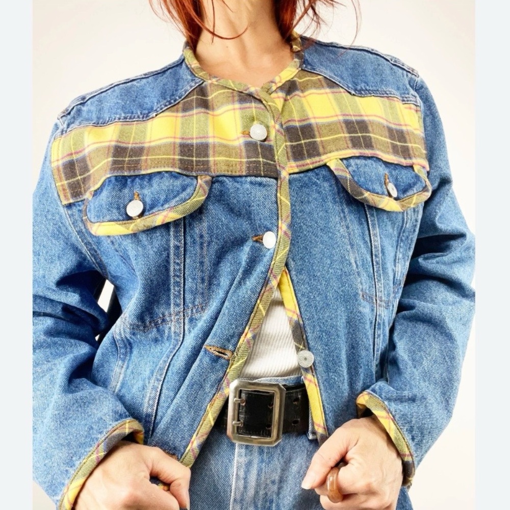 90’s Denim Jacket with Plaid Accents